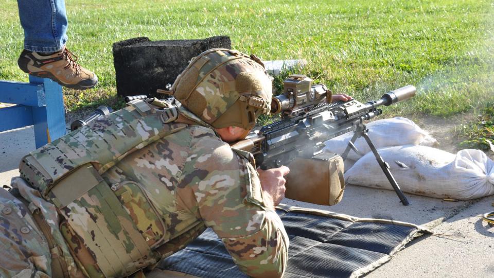 Army Reserve Soldiers with the 416th Theater Engineer Command fire Next Generation Squad Weapons Systems during NGSW Production Soldier Touch Point #1 at Aberdeen Proving Grounds, Maryland. (Army)