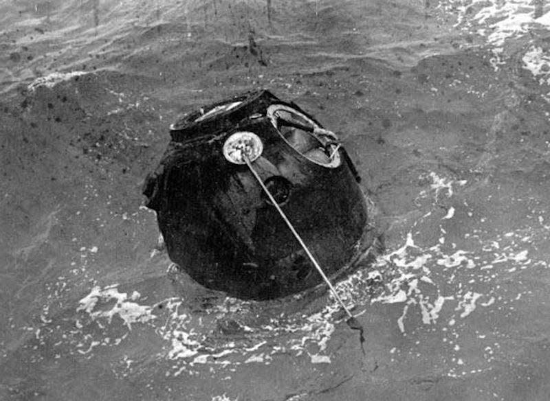 The Soviet Zond 5 capsule after splashdown. - Photo: S.P.Korolev RSC Energia