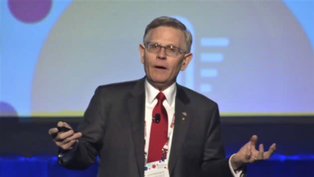 White House science adviser Kelvin Droegemeier speaks during a Seattle town hall session at February’s annual meeting of the American Association for the Advancement of Science. (AAAS via YouTube)