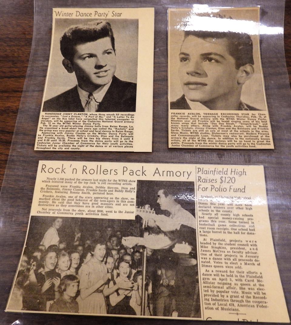 Laminated music clipping owned by Carol Ringer from a concert that was part of the Winter Dance Party tour held in Coshocton in February 1959.