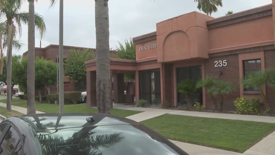 The dentistry office a group of alleged thieves hid inside during a pursuit in Brea on September 5, 2023. (KTLA)