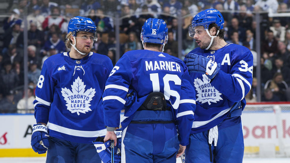 Maple Leafs coach Sheldon Keefe has been experimenting with an 11-forward look lately. (Photo by Mark Blinch/NHLI via Getty Images)