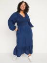 <p>Get the ideal fit thanks to the smocking up top on this chambray <span>Old Navy Long-Sleeve Fit and Flare Smocked Midi Dress</span> ($50, originally $55) - and we love the volume of those puffed sleeves, too.</p>