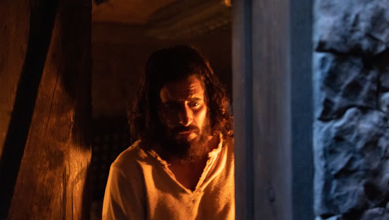 Jonathan Roumie, who plays Jesus in “The Chosen,” watches while filming at the Salvation Army’s Camp Hoblitzelle in Midlothian, Texas, on Monday, Aug. 15, 2022.