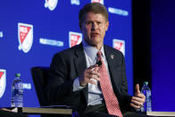 FC Dallas and Kansas City Chiefs Chairman & CEO Clark Hunt is interviewed during the Major League Soccer 25th Season kickoff event in New York, Wednesday, Feb. 26, 2020. (AP Photo/Richard Drew)