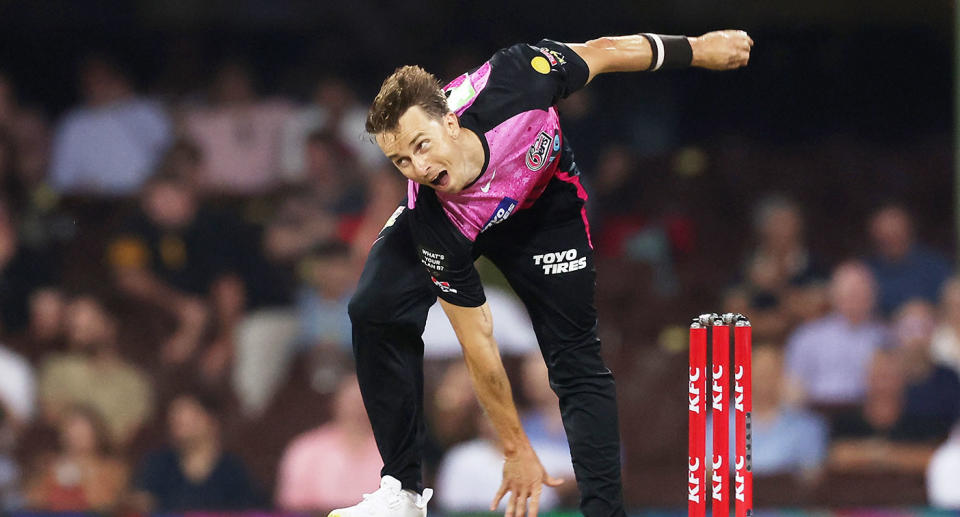 Seen here, Tom Curran bowling for the Sydney Sixers in the BBL. 