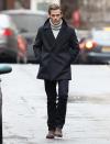 <p>Chris Pine films <em>All the Old Knives </em>in London on Monday, bundled up in a turtleneck sweater and peacoat. </p>