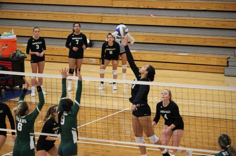 RVCC women's volleyball team ranked ninth in the U.S. Olivia Sims looks to earn a point for RVCC off a set from Izabele Bar.