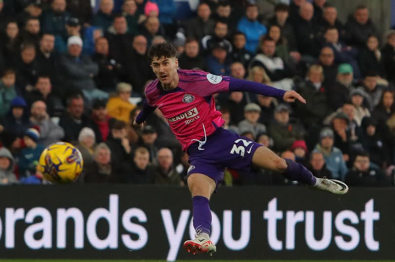 Trai Hume of Sunderland takes a shot on goal