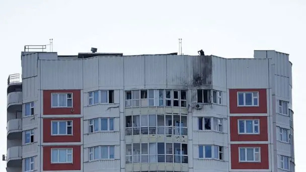 PHOTO: A view shows a damaged multi-storey apartment block following a reported drone attack in Moscow, Russia, May 30, 2023. (Maxim Shemetov/Reuters)