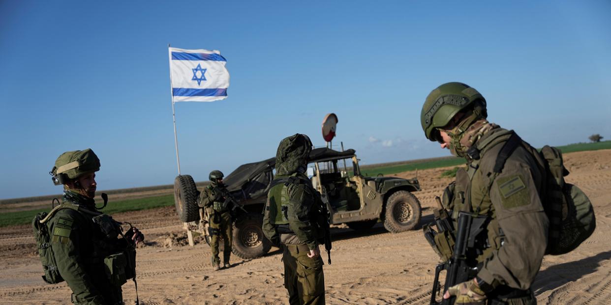 Israeli soldiers are seen near the Gaza Strip border in southern Israel on March 4, 2024.