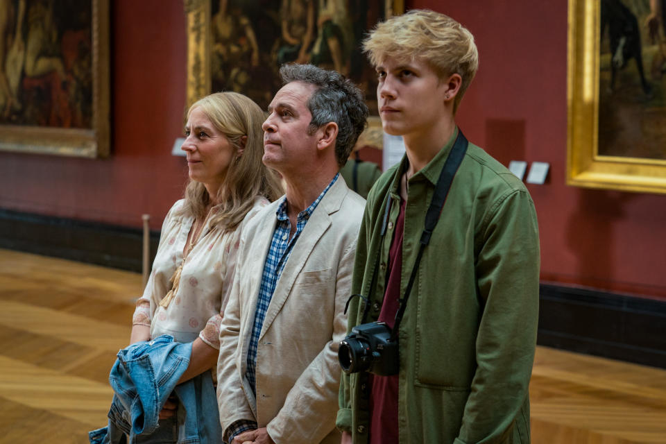 Saskia Reeves, Tom Hollander and Tom Taylor in 'Us'BBC