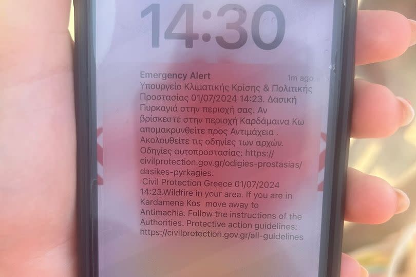 The emergency alert that the holidaymaker received