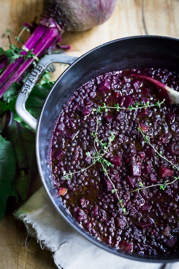 <strong>Get the <a href="https://www.feastingathome.com/beet-braised-lentils/" target="_blank">Beet Braised Lentils recipe</a>&nbsp;from Feasting at Home</strong>