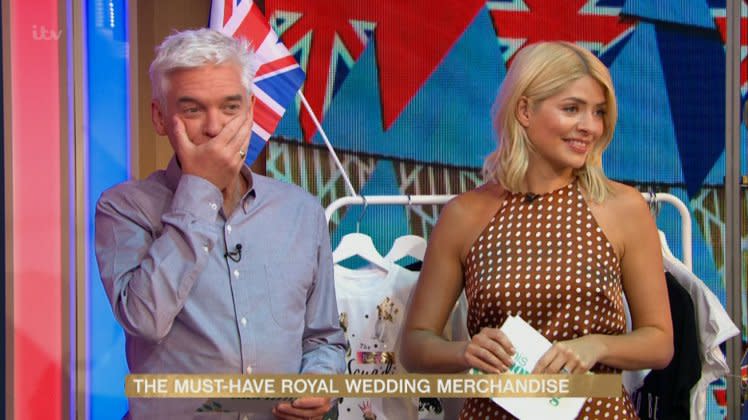 This Morning’s hosts couldn’t stop laughing at the swimsuit gaffe. (ITV)