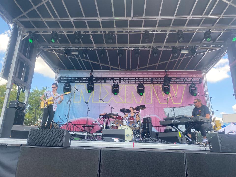 The band Carley Sunn performed Saturday afternoon at the MIDXMIDWST mural art and culture festival in downtown Springfield.
