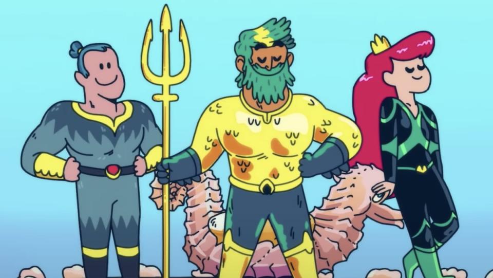 Animated versions of Aquaman, Vulko, and Mera from HBO Max's Aquaman: King of Atlantis