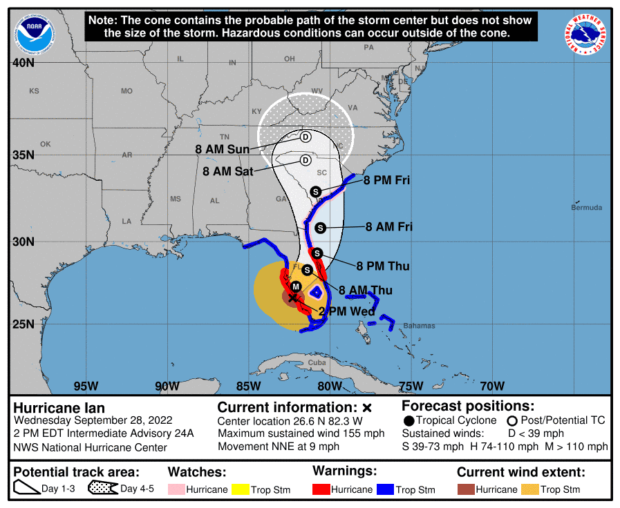 The 2 p.m. NHC advisory for Hurricane Ian.