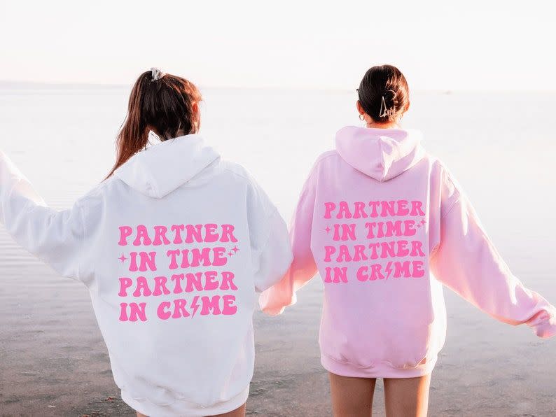 1) Partner in Time, Partner in Crime BFF Matching Hoodies