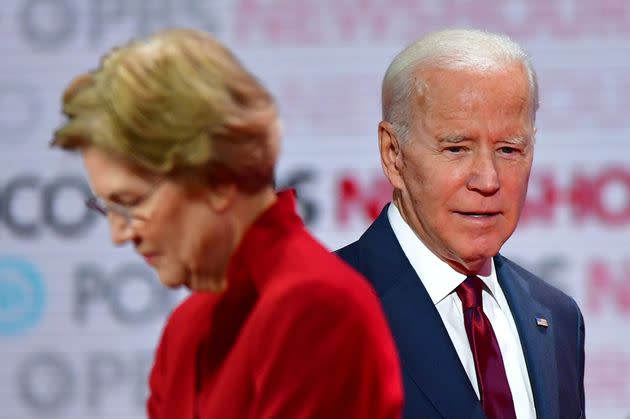 Then-candidates Elizabeth Warren and Joe Biden participate in a Democratic presidential primary debate at Loyola Marymount University in Los Angeles on Dec. 19, 2020. (Photo: FREDERIC J. BROWN via Getty Images)