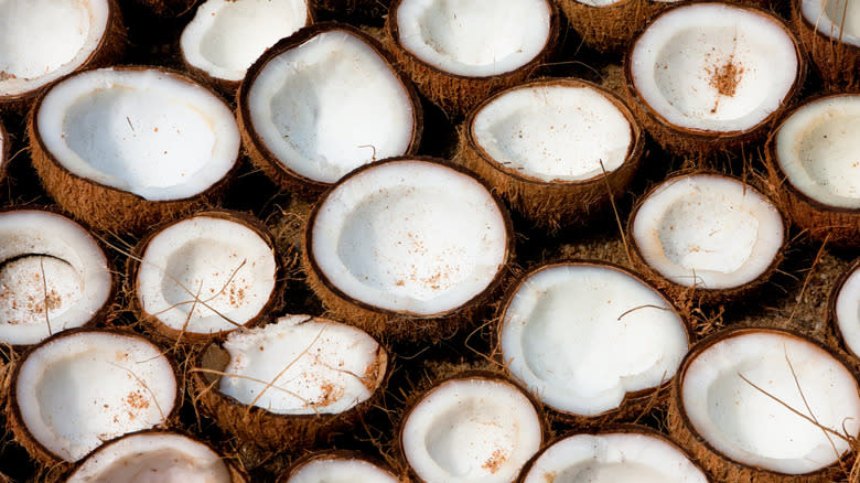 several coconuts split in half