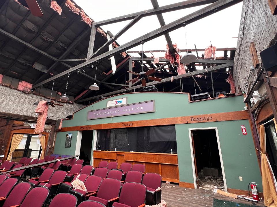 The roof was ripped off the All Saints Cinema in the Amtrak Station off Railroad Avenue on Friday, May 10, 2024.