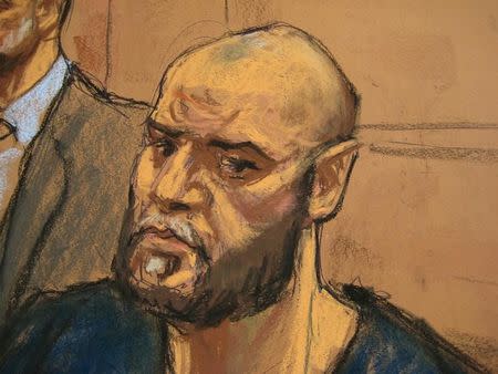 Muhanad Mahmoud Al Farekh, appears in federal court in Brooklyn, New York, January 7, 2016, in this courtroom sketch. REUTERS/Jane Rosenberg