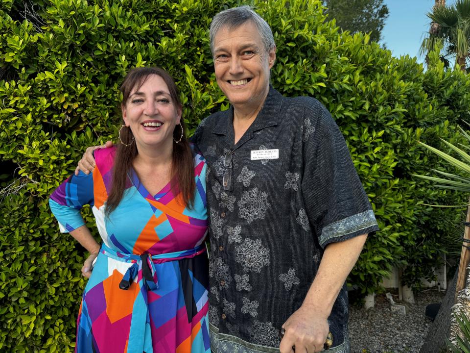 Opera Guild CEO Laurie Baldwin poses with President Jeffrey Roberts at the Palm Springs Opera Guild season closer on May 1, 2024.