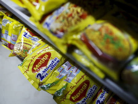 Packets of Nestle's Maggi instant noodles are seen on display at a grocery store in Mumbai, India, June 3, 2015. REUTERS/Danish Siddiqui
