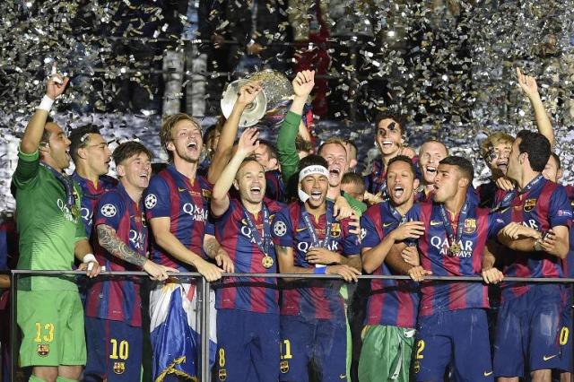 Barcelona Team Signed 2015 Jersey Treble Winners, Including