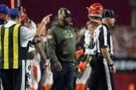 Cincinnati Bengals head coach Marvin Lewis looks on against the Cincinnati Bengals during the first half at University of Phoenix Stadium. The Cardinals won 34-31. Mandatory Credit: Joe Camporeale-USA TODAY Sports