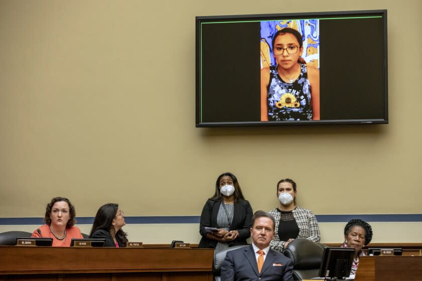 Miah Cerrillo, a fourth grade student from Uvalde, Texas, and survivor of the mass shooting appears on a screen
