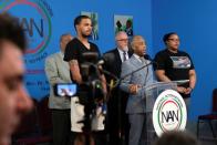 Rev Al Sharpton speaks at a news conference at the National Action Network