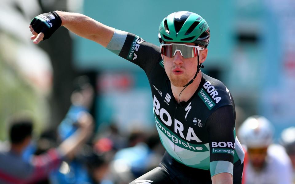 Sam Bennett of Ireland and Team Bora-Hansgrohe celebrates  - Velo