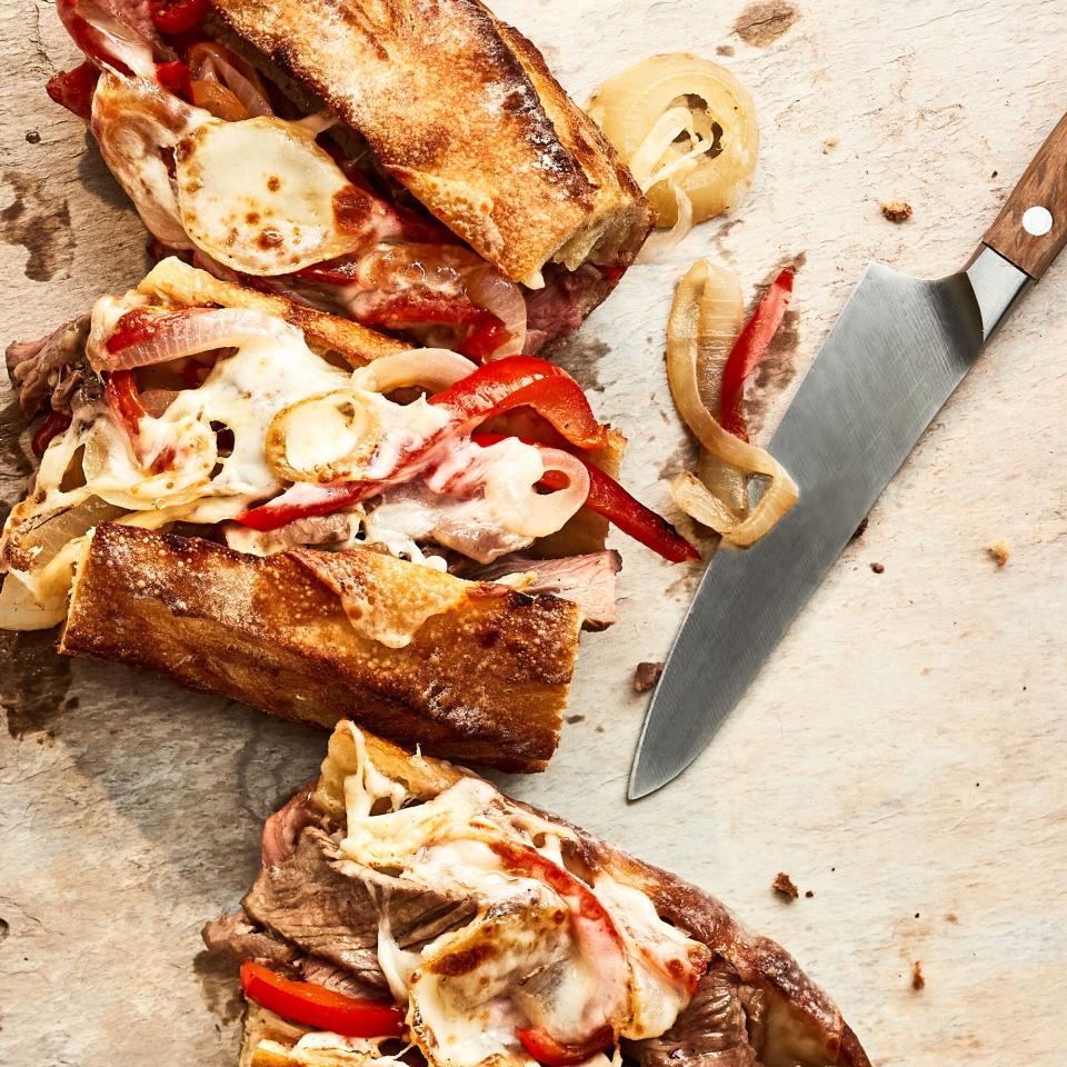 SHeet pan cheesesteak sandwiches