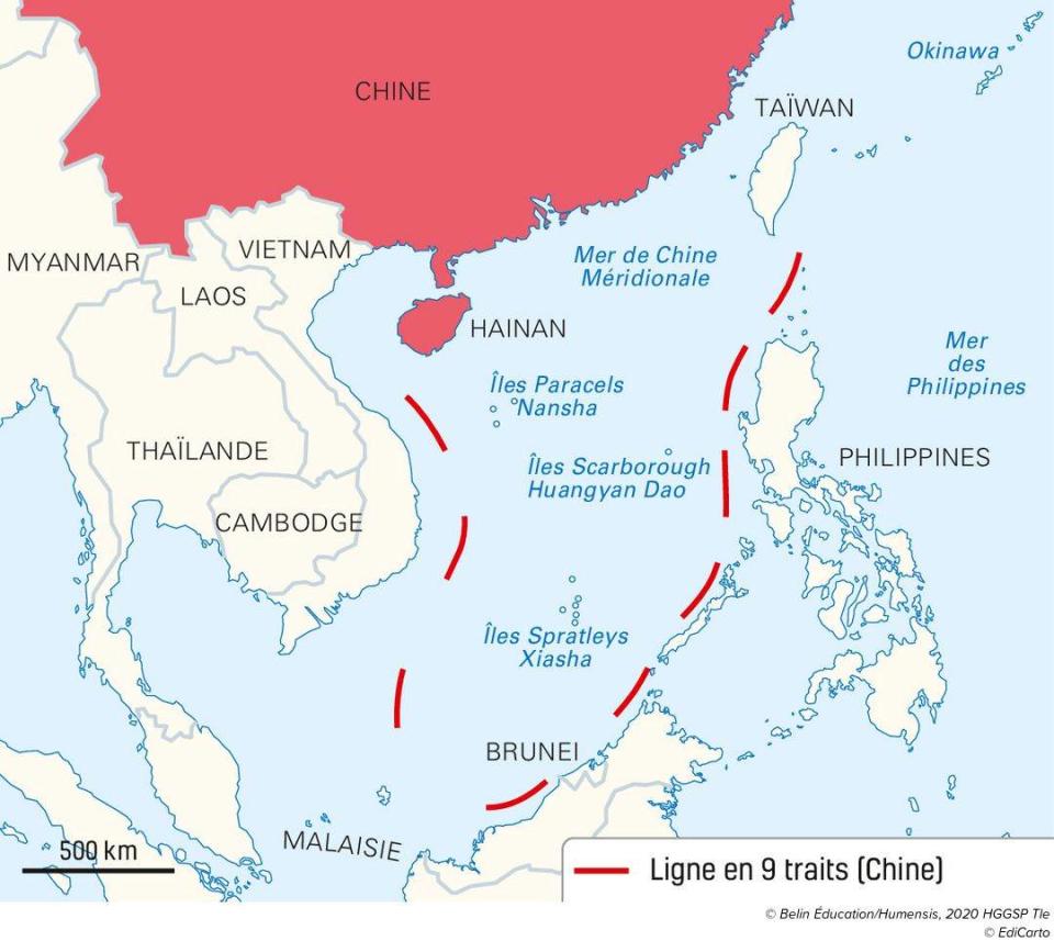 La ligne des neufs points tillés permet au pouvoir chinois d’indiquer les zones maritimes qu’il revendique en mer de Chine méridionale.