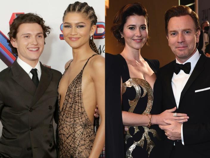 Left: Tom Holland and Zendaya at the world premiere of &# x00201c;  Spider-Man: No Way Home & #x00201d;  December 2021. Right: Mary Elizabeth Winstead and Ewan McGregor at the 73rd Emmys in September 2021.