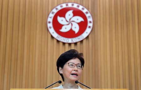 Hong Kong's Chief Executive Carrie Lam holds a news conference in Hong Kong