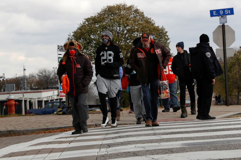 FILE PHOTO: NFL football fans wear protective face masks as the coronavirus disease (COVID-19) outbreak continues in Ohio