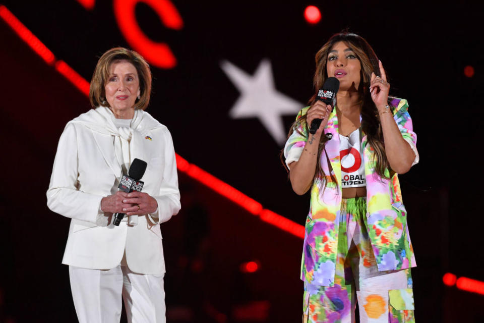 Nancy Pelosi and Priyanka Chopra onstage