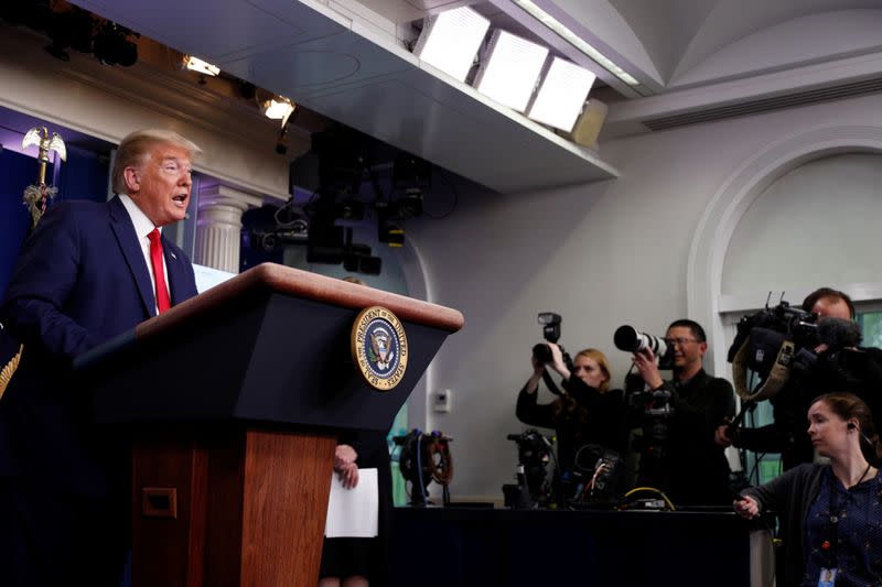 U.S. President Trump leads daily coronavirus response briefing at the White House in Washington