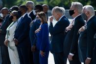 <p>House Speaker Nancy Pelosi and other lawmakers placed their hands over their hearts as they watched Lewis's casket leave the Capitol. </p>