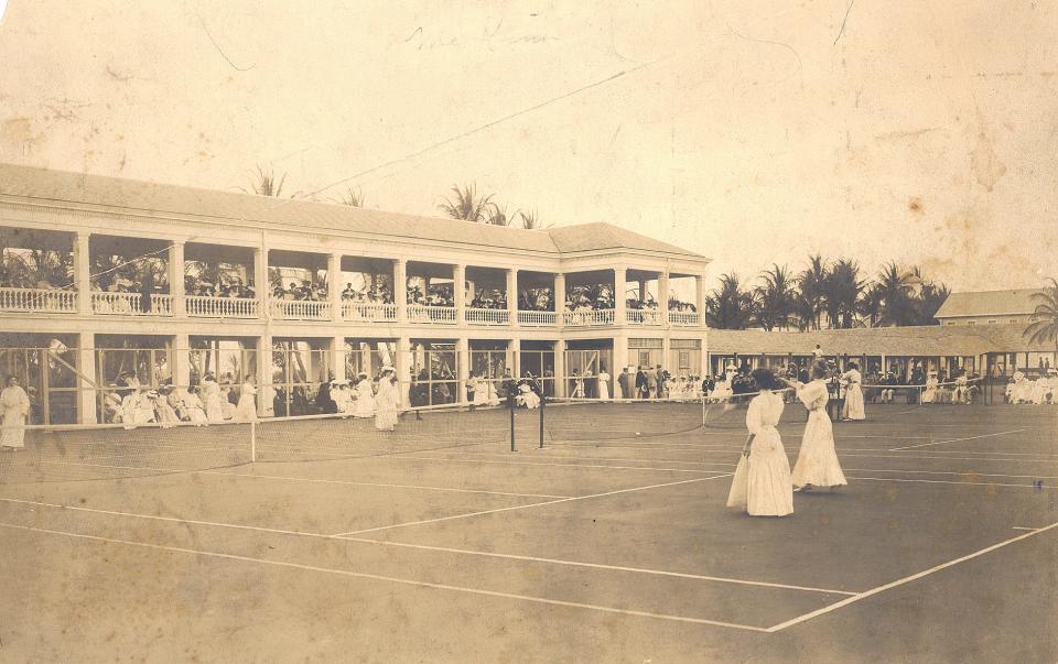 Tennis exhibitions were common in the 1930s and 1940s at the Hotel Royal Poinciana, a six-story lakefront property built in 1894 by Henry Flagler.