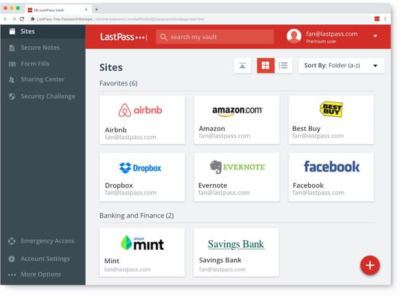 Graphic showing control panel for LastPass password service