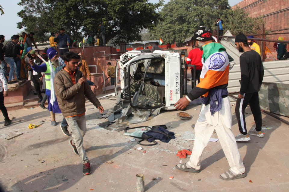 Faces of the Indian Farmers Storm Ramparts of Red Fort