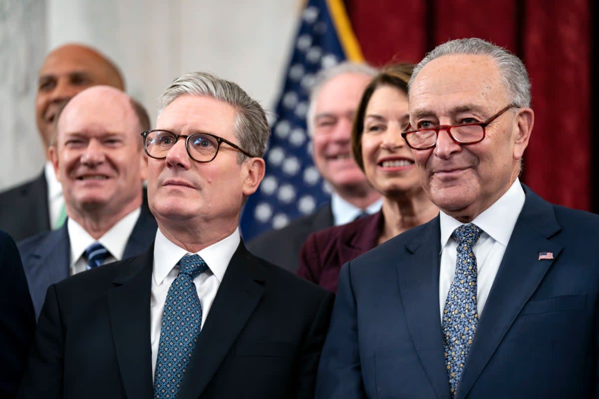 Keir Starmer, Britain’s newly-elected prime minister, participates in a photo opp with a bipartisan senatorial delegation as part of the Nato summit in Washington on June 10 (Getty Images)