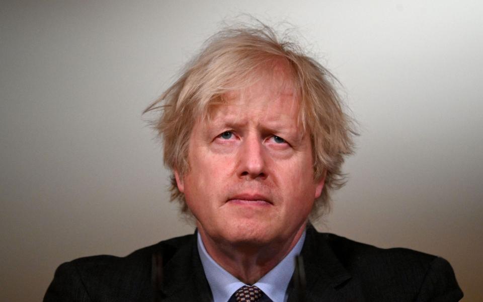  British Prime Minister Boris Johnson speaks during a televised press conference - Leon Neal/Getty Images Europe