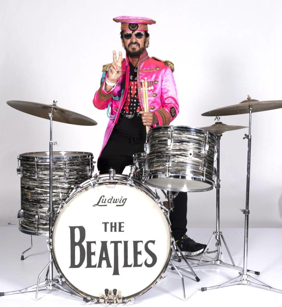 Ringo Starr was still able to fit into his old Sgt. Pepper outfit, and is never far from those equally iconic Ludwig drums. Scott Robert Ritchie