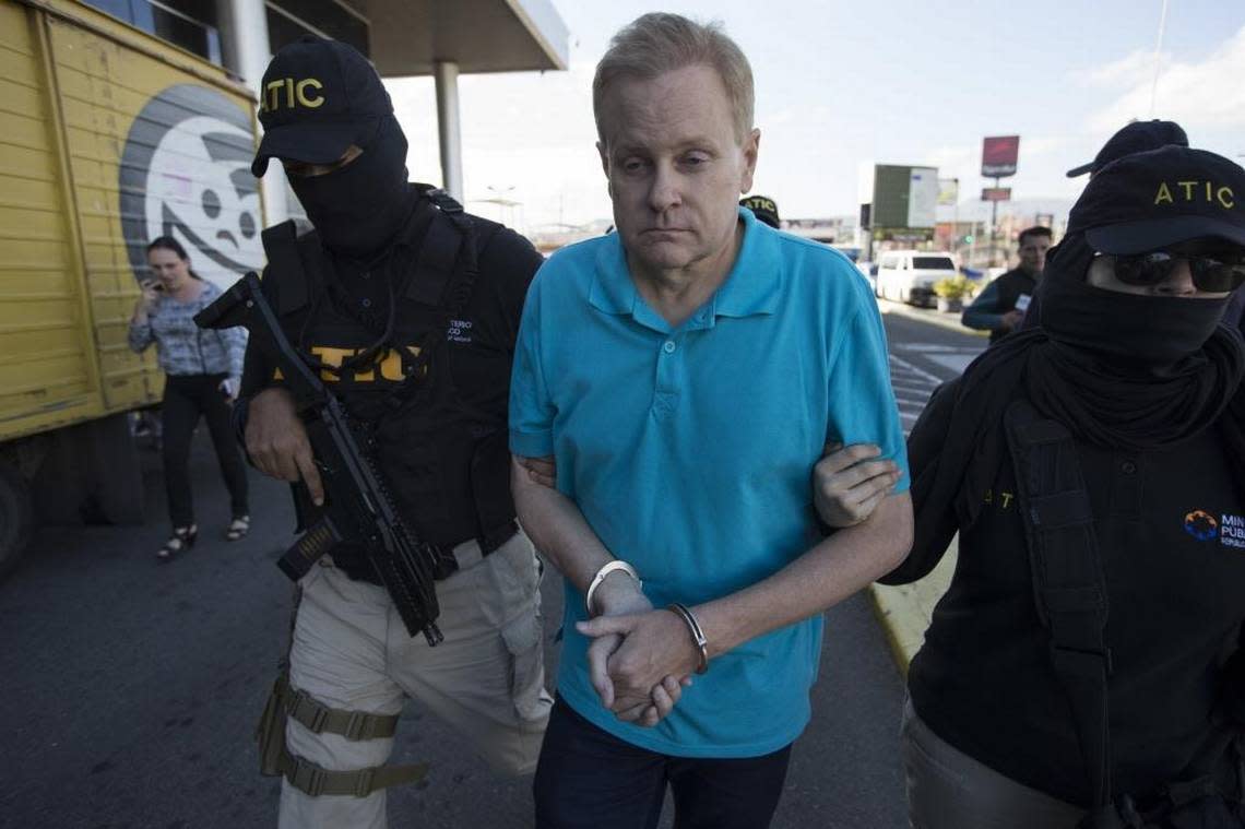 Eric Conn was escorted by SWAT team agents prior to his extradition, at the Toncontin International Airport, in Tegucigalpa, Honduras, Tuesday, Dec. 5, 2017. Conn, a fugitive Kentucky lawyer who escaped before facing sentencing for his central role in a massive Social Security fraud case, was captured Dec. 2 as he came out of a restaurant in the coastal city of La Ceiba.