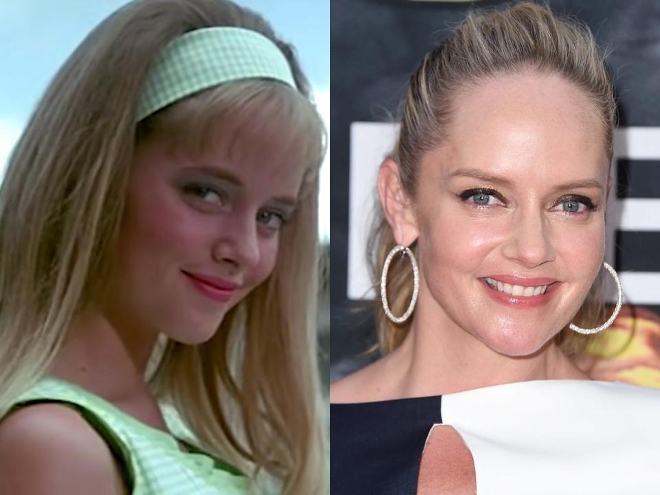 (left) marley shelton in the sandlot (right) marley shelton on the red carpet in 2018